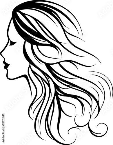 A woman's head with a long, curly hair