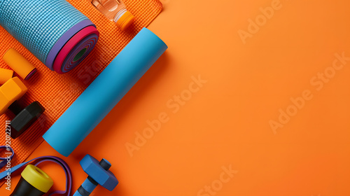 Exercise Equipment Flat Lay with Space for Text

