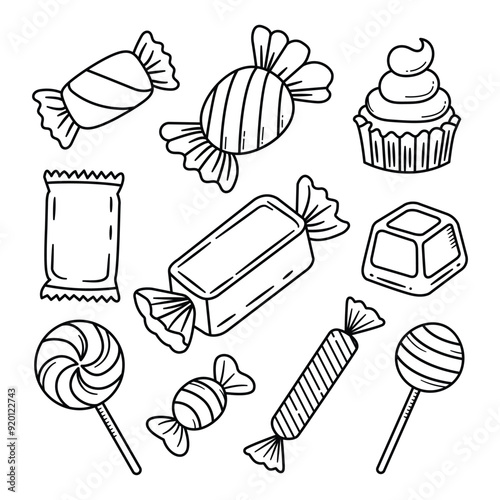 Set of sweet candy doodle hand drawn vector illustration