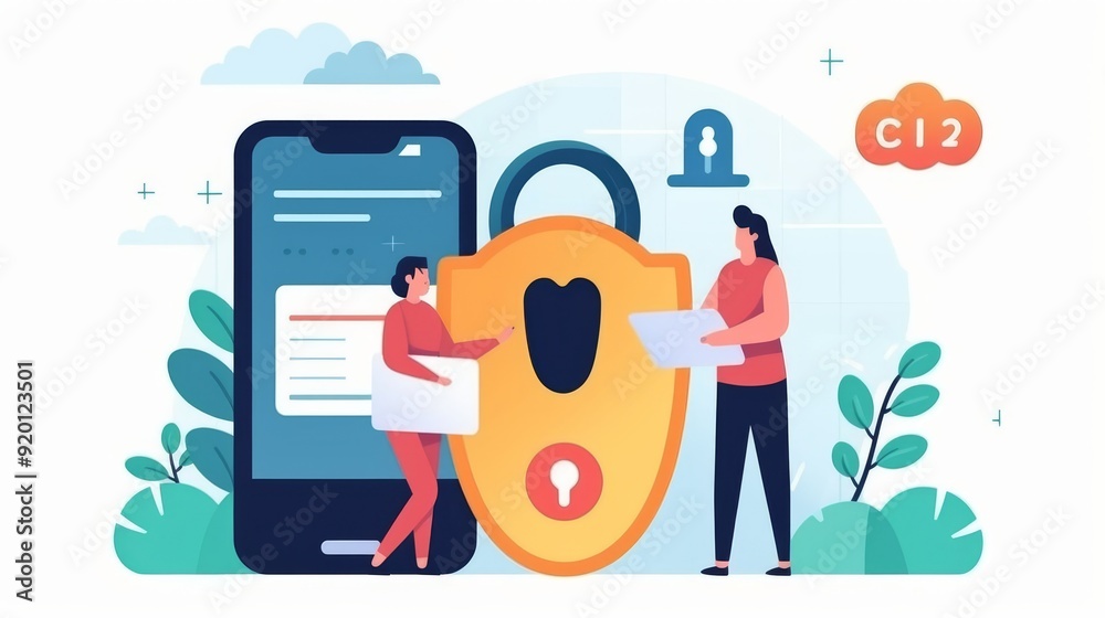 A man and a woman are working on a phone with a lock on it A man and a woman are working on a phone with a lock on it