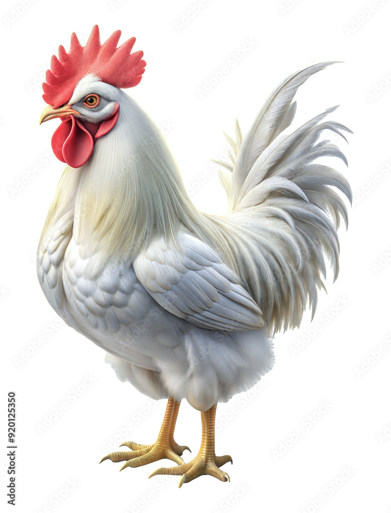Fototapeta premium PNG White rooster with fluffy plumage standing proudly, cut out