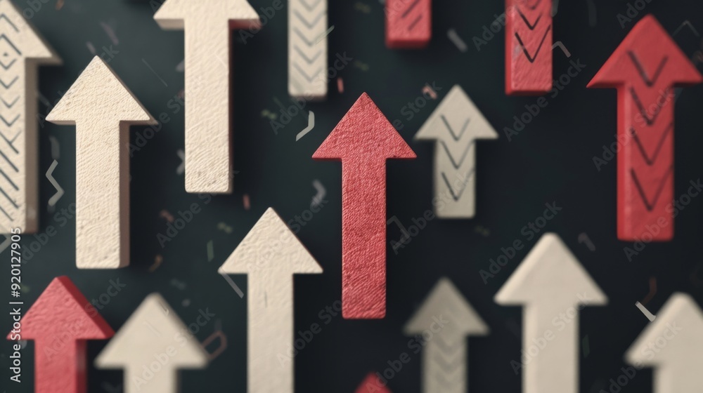 Upward Growth Symbol, glowing arrows on a dark backdrop represent business success and stock market trends, minimalist design enhancing the focus on the upward movement. Upward Growth Symbol, glowing arrows on a dark backdrop represent business success and stock market trends, minimalist design enhancing the focus on the upward movement.