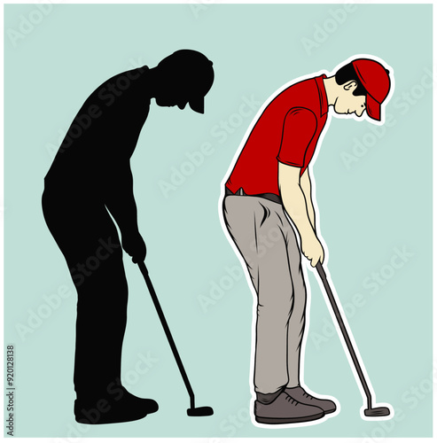 Golf Sport Silhouette - Golfer finished Tee-shot, vector illustration