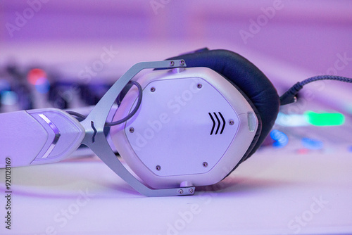 Fancy Dee Jay headphones on turn table at dance party