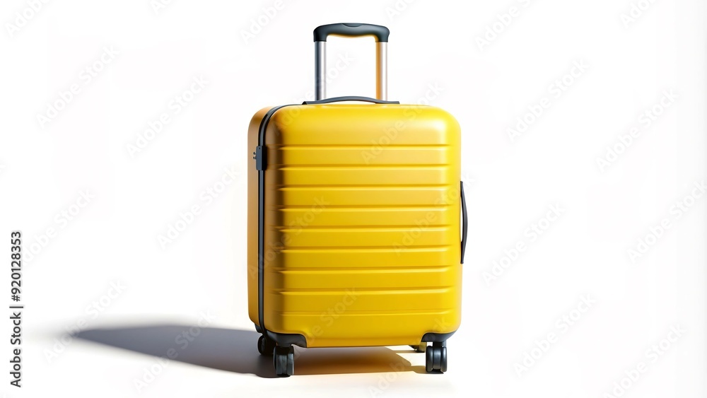This JPG image showcases a big yellow travel suitcase with a shadow. It highlights the importance of a reliable suitcase for any journey, offering a versatile design element This JPG image showcases a big yellow travel suitcase with a shadow. It highlights the importance of a reliable suitcase for any journey, offering a versatile design element