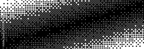 Diagonal bitmap gradient texture. Black and white slanted dithering background. Abstract pixel oblique glitchy pattern. 8 bit retro video game screen wallpaper. Fading pixel halftone backdrop. Vector