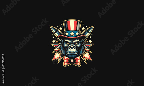 head gorilla wearing top hat vector illustration mascot design photo