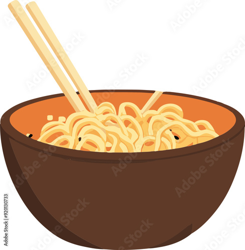 A bowl of noodles with chopsticks in it