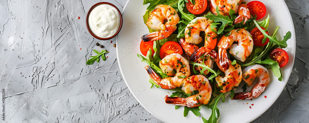 Grilled Shrimp Salad with Cherry Tomatoes and Yogurt Dressing Grilled Shrimp Salad with Cherry Tomatoes and Yogurt Dressing
