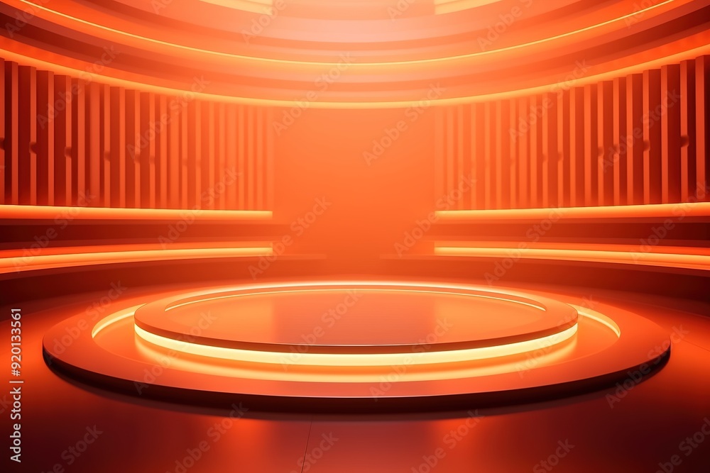 Circular platform with warm orange glowing lights. Circular platform with warm orange glowing lights.