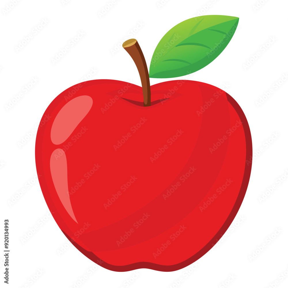 Fototapeta premium Beautiful juicy red apple fruit icon with green leaf. Generative AI