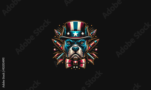 head pitbull angry wearing top hat vector mascot design