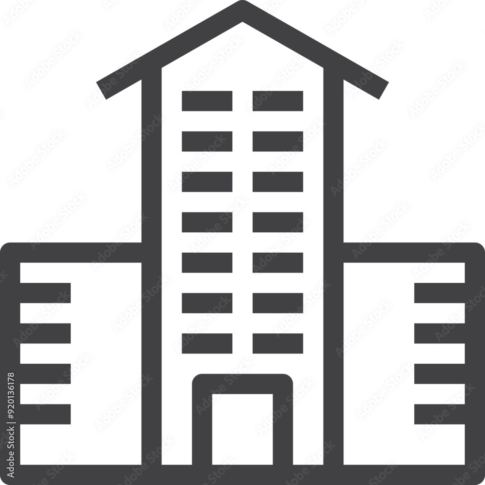 Simple vector building on the book outline icon on white background Simple vector building on the book outline icon on white background