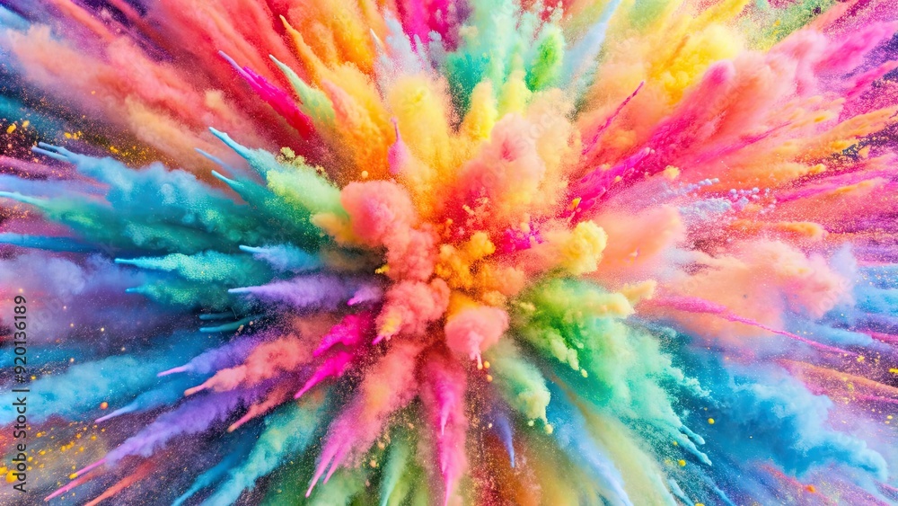 Obraz premium Vibrant pastel-colored powder burst with vivid hues in the air, pastel, colorful, explosion, burst, powder, vibrant