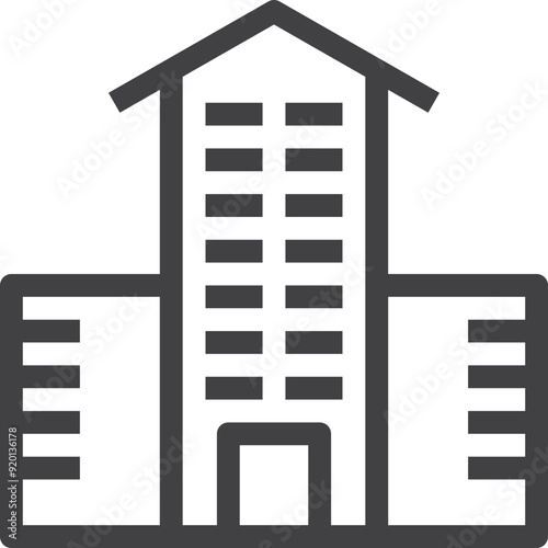 Simple vector building on the book outline icon on white background