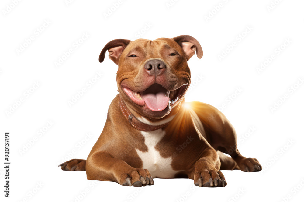 Obraz premium Pitbull is sleeping peacefully in the sunlight, isolated on white background.
