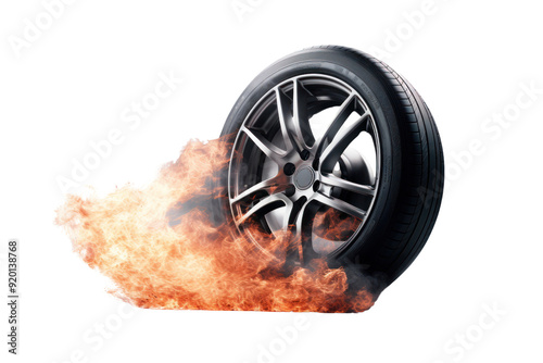 Isolated illustration of a car tire spinning at high speed on a white background.
