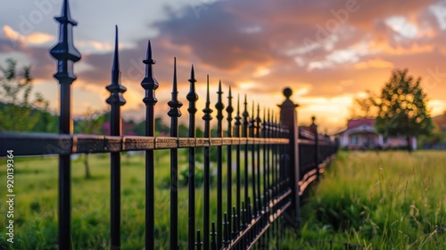 Sunset View Through a Black Iron Fence