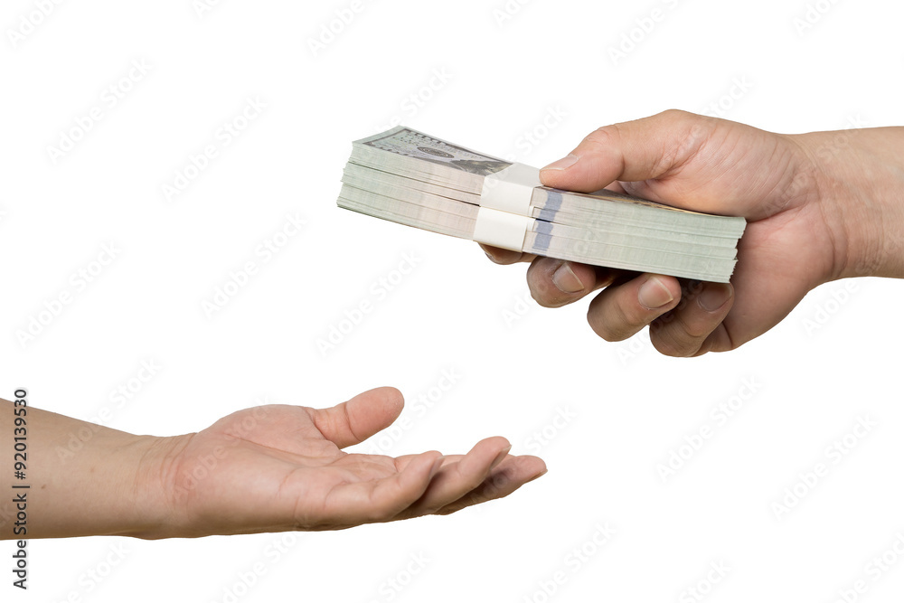 Hands giving money. A financial transaction between two parties Hands giving money. A financial transaction between two parties
