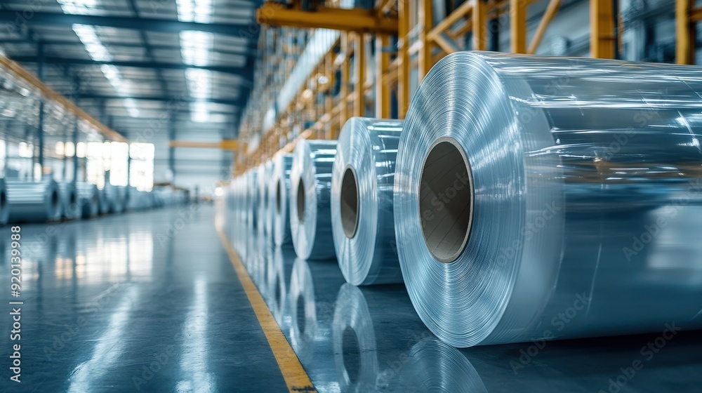 Close-up shot of protective window films roll in a modern warehouse Close-up shot of protective window films roll in a modern warehouse