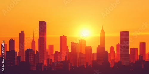 Abstract background. Sunset cityscape with a warm orange glow over skyscrapers and urban landscape. Captures the essence of urban life and evening tranquility.