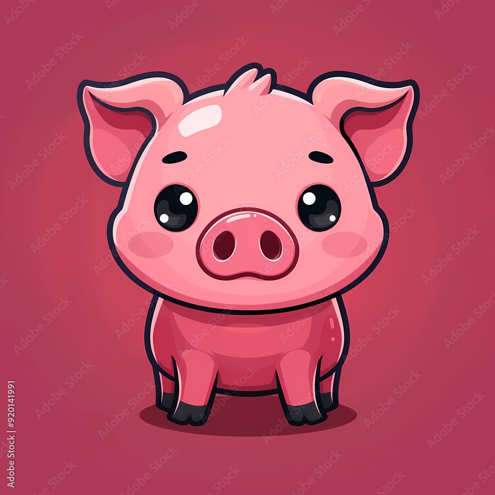 Fototapeta premium Cute cartoon pig with big eyes against a vibrant pink backdrop.