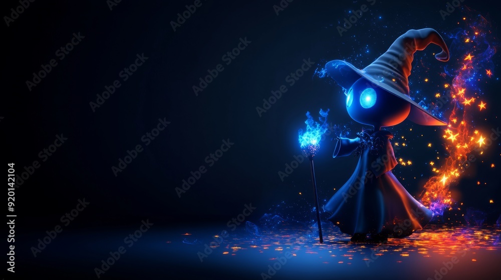 Magical Wizard with Blue and Orange Flames Magical Wizard with Blue and Orange Flames