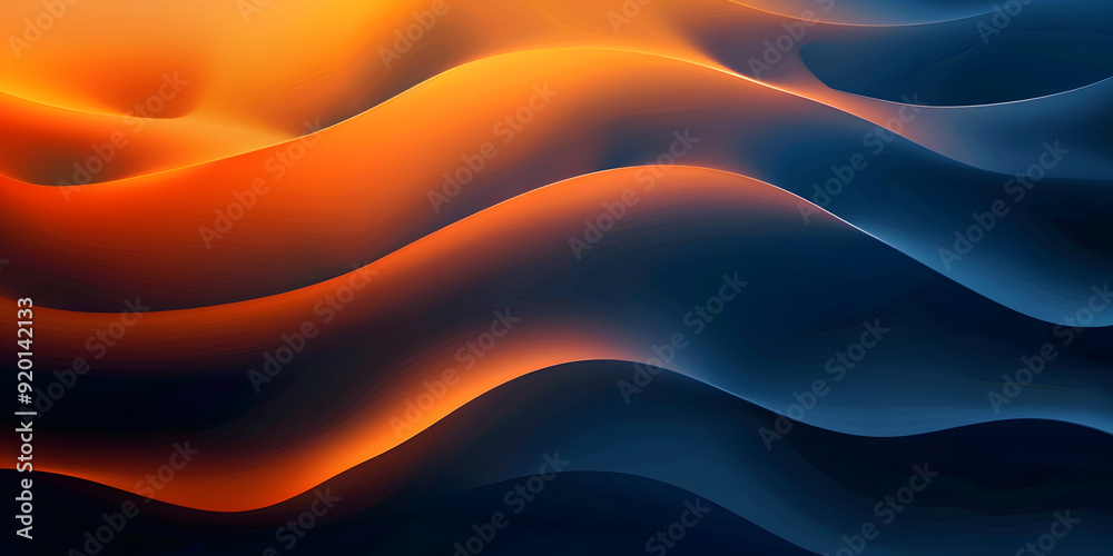 Fototapeta premium abstract wavy background in orange and dark colors. 3D illustration of bright orange waves