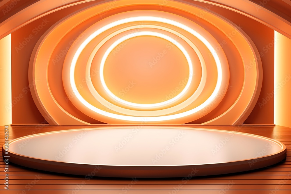 Obraz premium Abstract circular platform with neon light.