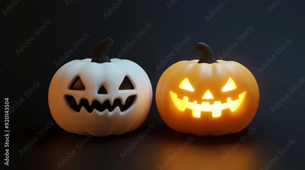 Halloween Jack-o'-Lanterns: Glowing and White Halloween Jack-o'-Lanterns: Glowing and White
