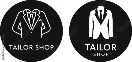 silhouette set of tailor shop badge logo design on solid white background