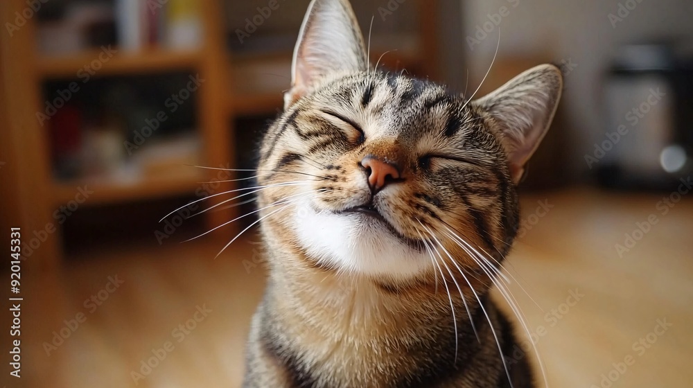 Mischievous Cat with Narrowed Eyes and Grin in a Playful Mood Captured in Vibrant Colors Mischievous Cat with Narrowed Eyes and Grin in a Playful Mood Captured in Vibrant Colors