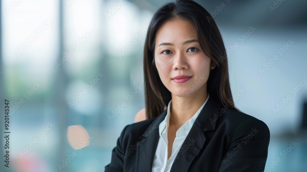 Professional woman in business attire standing confidently in a modern office environment with natural light. Professional woman in business attire standing confidently in a modern office environment with natural light.