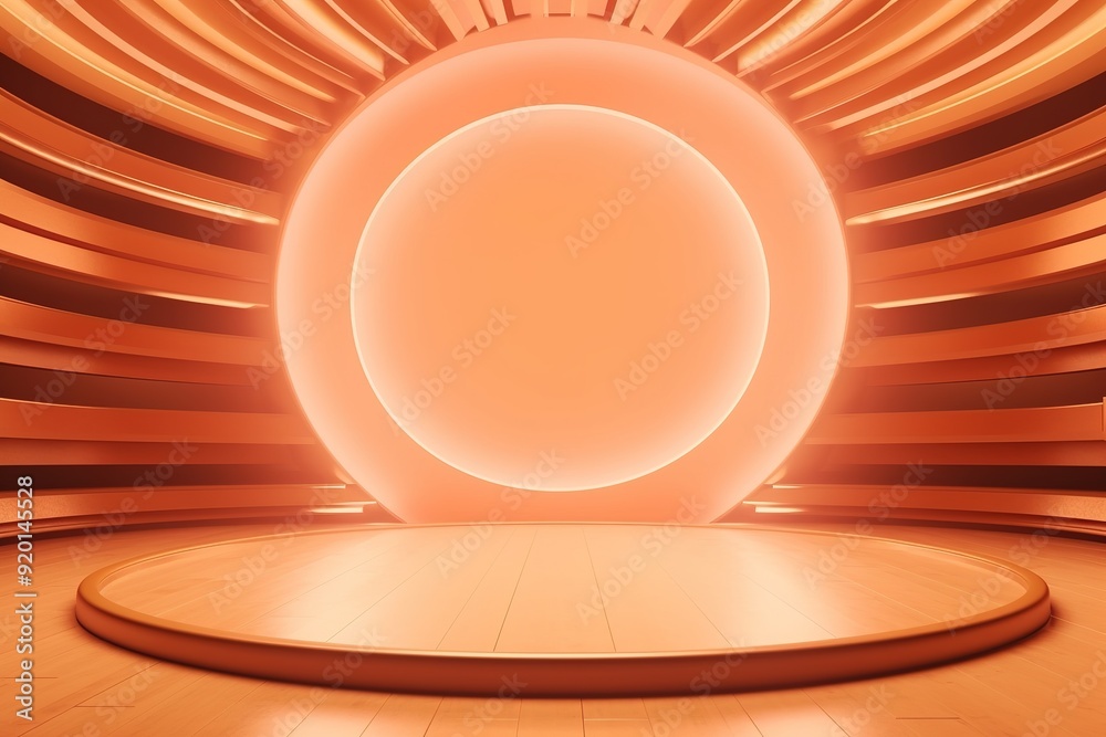 Orange circular platform with a glowing ring in a futuristic setting. Orange circular platform with a glowing ring in a futuristic setting.