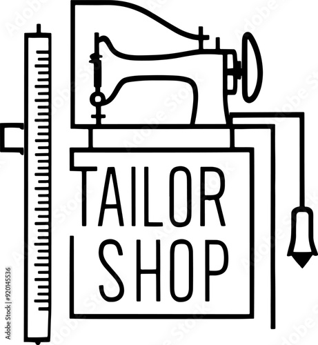 silhouette tailor shop badge logo design on solid white background