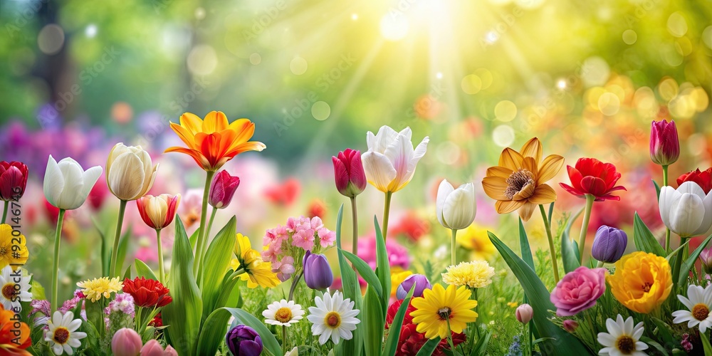 A beautiful spring background filled with an array of colorful flowers, floral, blooms, nature, seasonal, garden, vibrant A beautiful spring background filled with an array of colorful flowers, floral, blooms, nature, seasonal, garden, vibrant