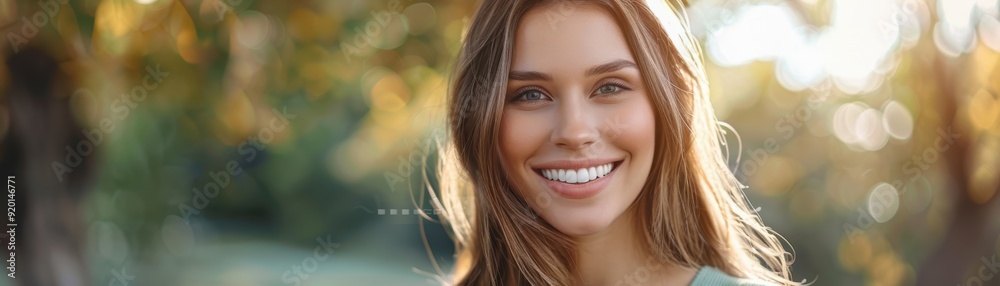 A cheerful woman smiling in a sunny outdoor setting, radiating happiness and warmth amidst nature's beauty. A cheerful woman smiling in a sunny outdoor setting, radiating happiness and warmth amidst nature's beauty.
