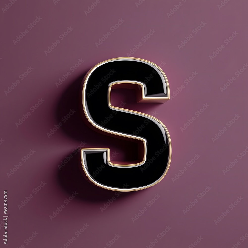 Fototapeta premium 3D letter 'S' with a bold, glossy finish in a vibrant black solid background Generative by Ai