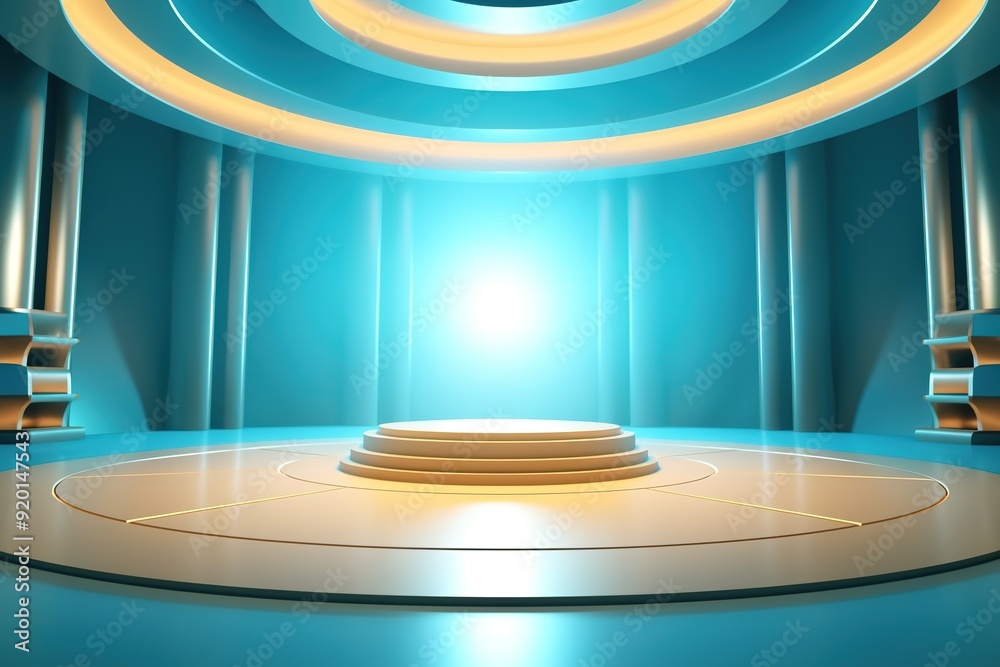 Abstract blue and gold podium with glowing lights. Abstract blue and gold podium with glowing lights.