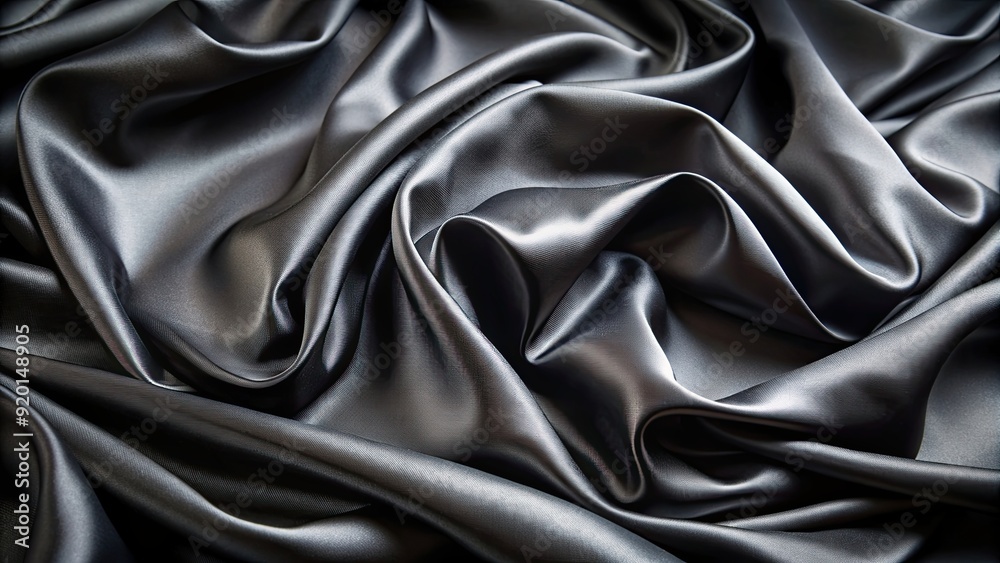 Close-up of luxurious deep black pure silk cloth with soft and shiny fabric folds , silk, black, luxury, fabric, texture Close-up of luxurious deep black pure silk cloth with soft and shiny fabric folds , silk, black, luxury, fabric, texture