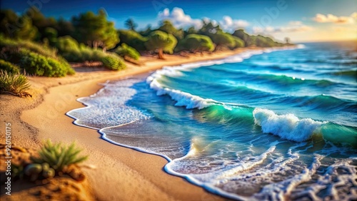 Miniature model of a beach with realistic waves crashing onto the shore , beach, waves, miniaturre, model, ocean, coast, scenery photo