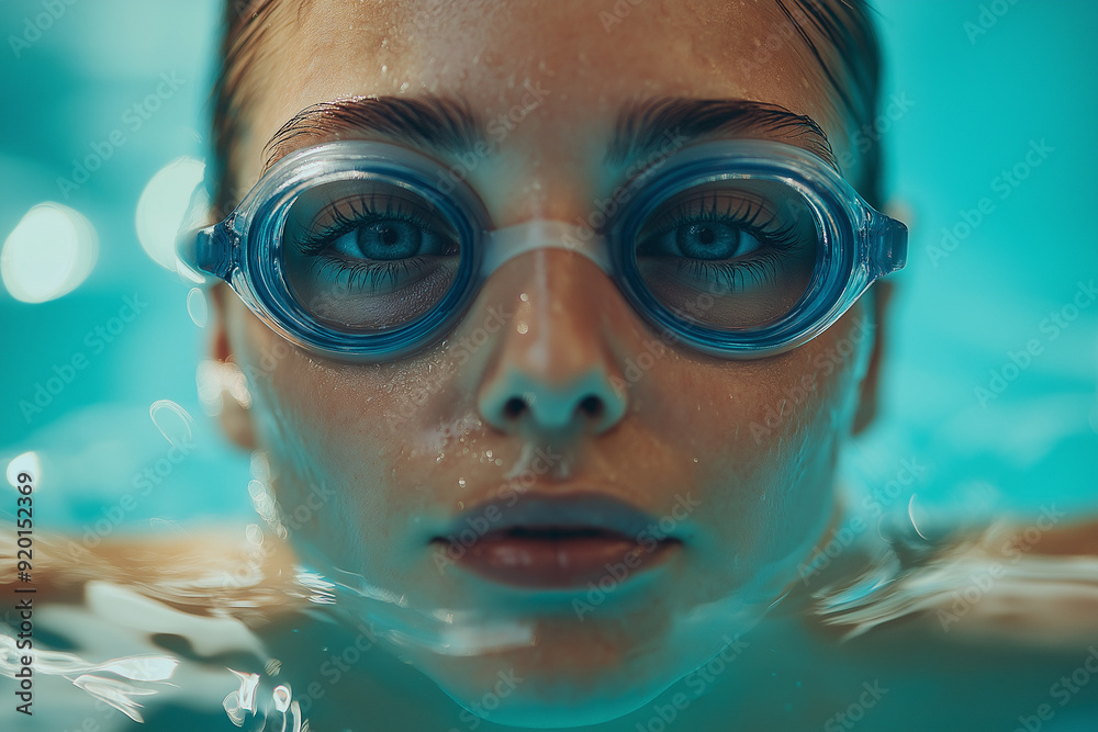 Naklejka premium Attractive woman portrait at pool for training, wellness and winner mindset. 