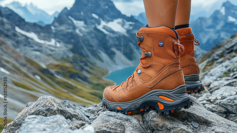 hiking boots on rugged terrain, highlighting the grip and durability. The scene captures the essence of adventure, resilience, and exploration, emphasizing the connection between man and nature hiking boots on rugged terrain, highlighting the grip and durability. The scene captures the essence of adventure, resilience, and exploration, emphasizing the connection between man and nature