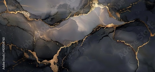 Abstract marble background with gold veins. Grey and black marble texture with gold accents.