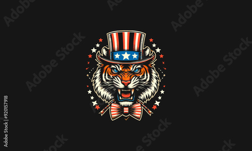 head tiger angry wearing top hat vector artwork design