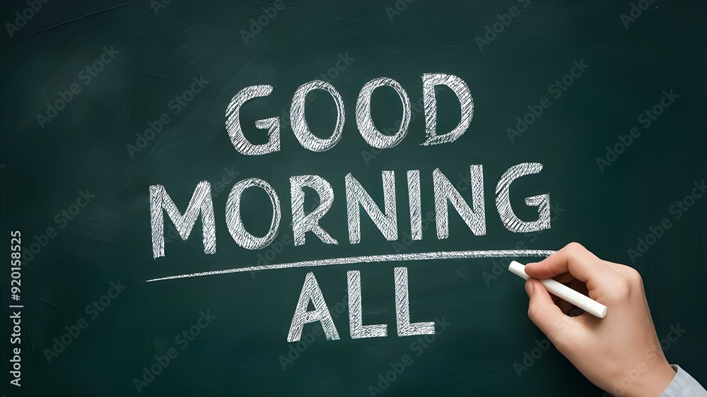 Chalk-Drawn 'Good Morning All' Greeting, Radiating Warmth and Positive Vibes Chalk-Drawn 'Good Morning All' Greeting, Radiating Warmth and Positive Vibes