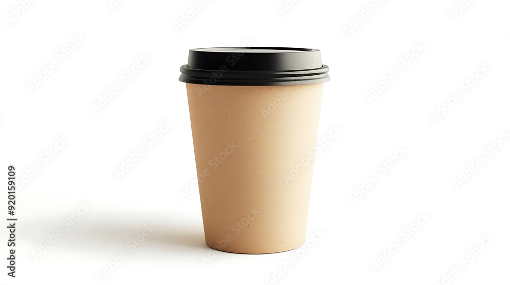 Single Takeaway Coffee Cup with Black Lid on White Background Single Takeaway Coffee Cup with Black Lid on White Background