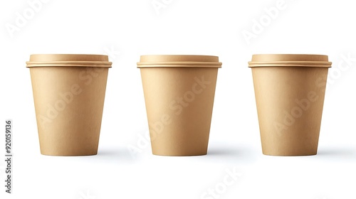 Three Brown Paper Cups with Lids