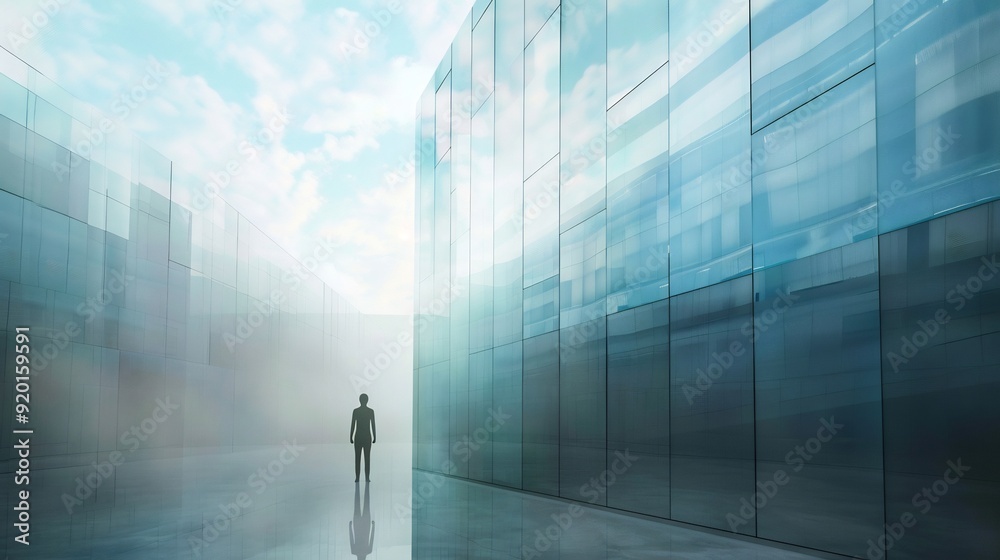 Fototapeta premium Solitary Figure in a Glass Corridor