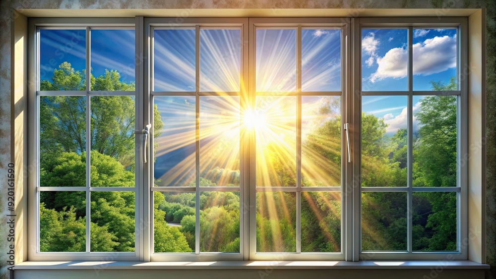 Sunlight streaming through a clear glass window , natural light, interior, morning, room, bright, sunny,shadow Sunlight streaming through a clear glass window , natural light, interior, morning, room, bright, sunny,shadow